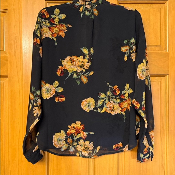 Anthropologie Pilcro Black Blouse with Multicolor Floral Design - Picture 3 of 4